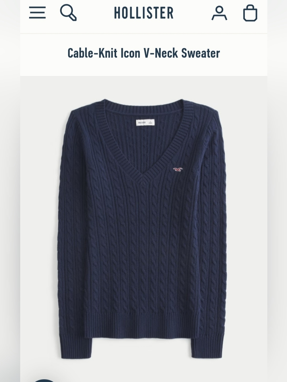 Hollister Cable-Knit V-Neck Sweater - Navy Blue